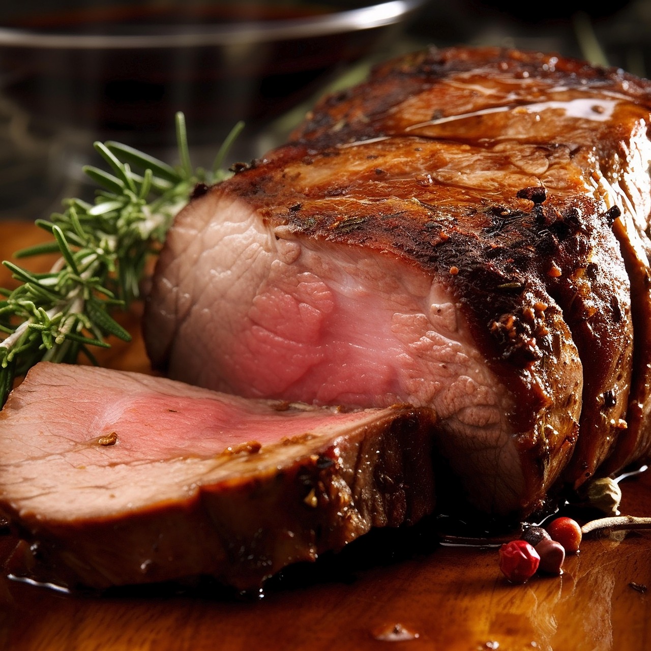 Arrosto succoso e tenero appena sfornato, con crosta dorata e condimenti aromatici.
